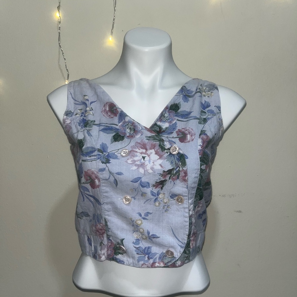 Floral Sleeveless Blouse in Blue and Purple